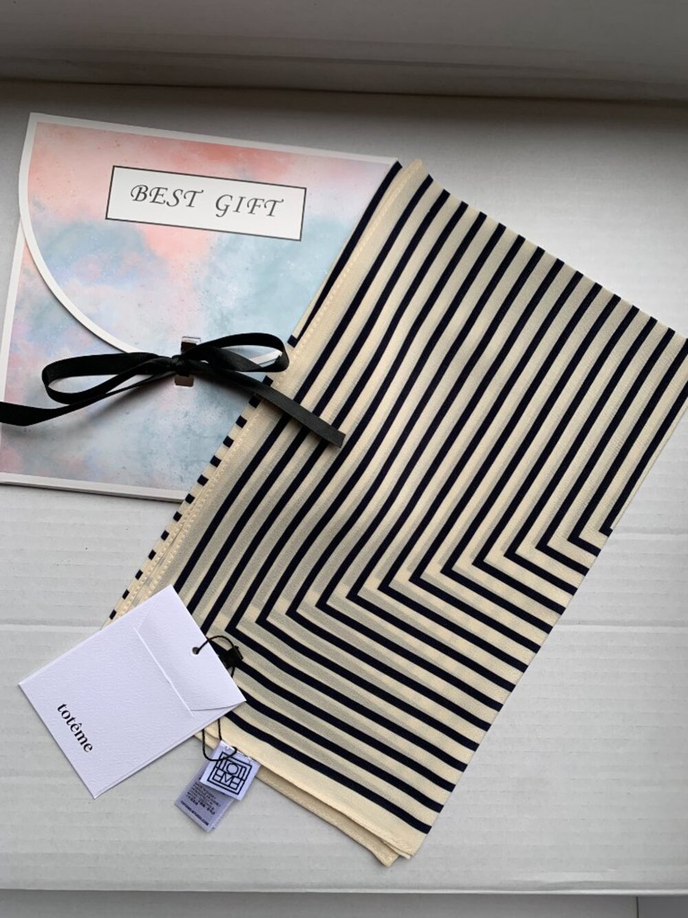 TOTEME Monogram Striped Silk Square Scarf 57x57cm
